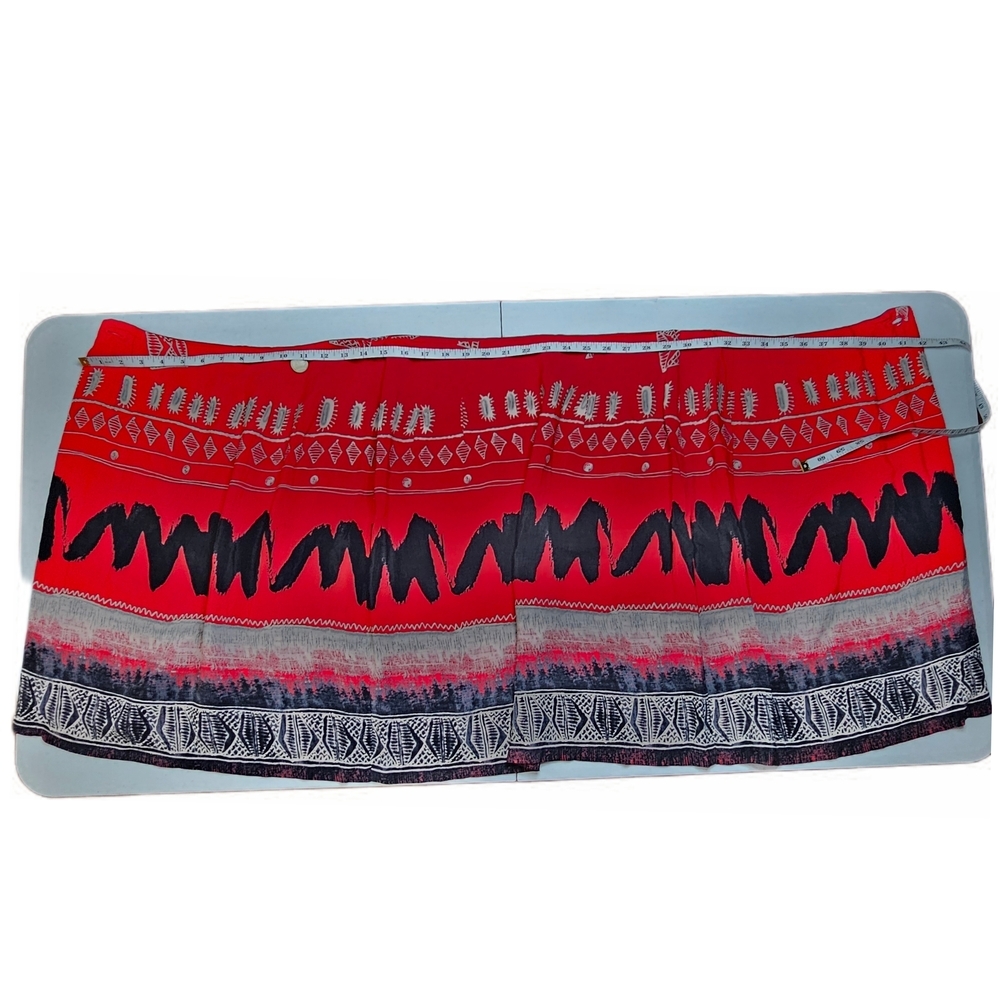 Vintage Russell Kemp New York Patterned Red and Black A-Line Wrap Skirt - Picture 11 of 13